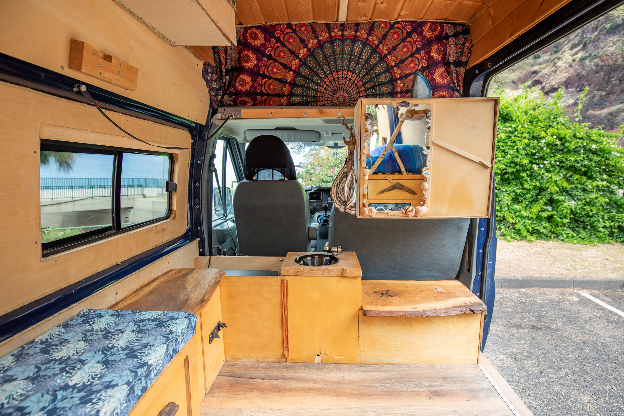 Driver's cab of the Ford Transit campervan – FortunaVanTours Madeira
